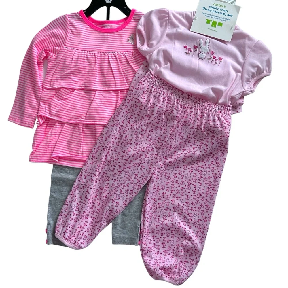Carters 24M 2T Baby Girl Bunny‎ & Fish Outfits Pants Set Short Set 2 Outfits NWT